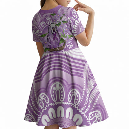 Epilepsy Support Budgerigar Australia Kid Short Sleeve Dress Budgie Purple Ribbon Boronia Aboriginal