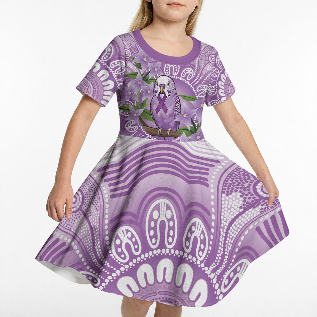 Epilepsy Support Budgerigar Australia Kid Short Sleeve Dress Budgie Purple Ribbon Boronia Aboriginal