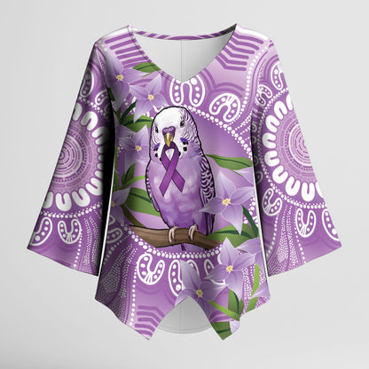 Epilepsy Support Budgerigar Australia Kimono Sleeve Blouse Budgie Purple Ribbon Boronia Aboriginal