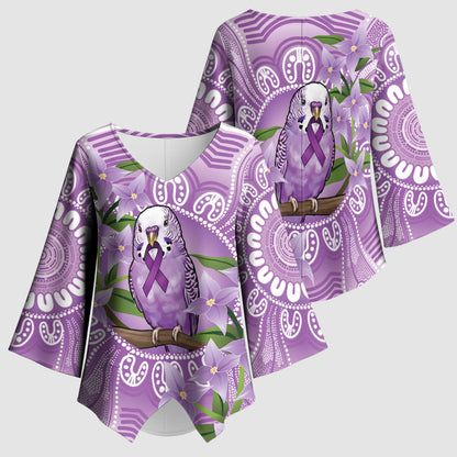 Epilepsy Support Budgerigar Australia Kimono Sleeve Blouse Budgie Purple Ribbon Boronia Aboriginal