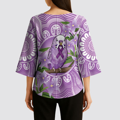 Epilepsy Support Budgerigar Australia Kimono Sleeve Blouse Budgie Purple Ribbon Boronia Aboriginal