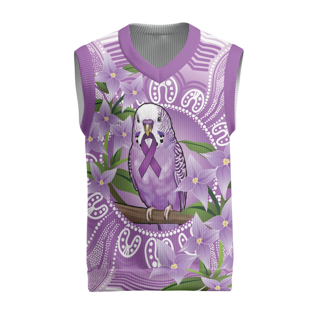 Epilepsy Support Budgerigar Australia Christmas Knitted V-Neck Vest Budgie Purple Ribbon Boronia Aboriginal