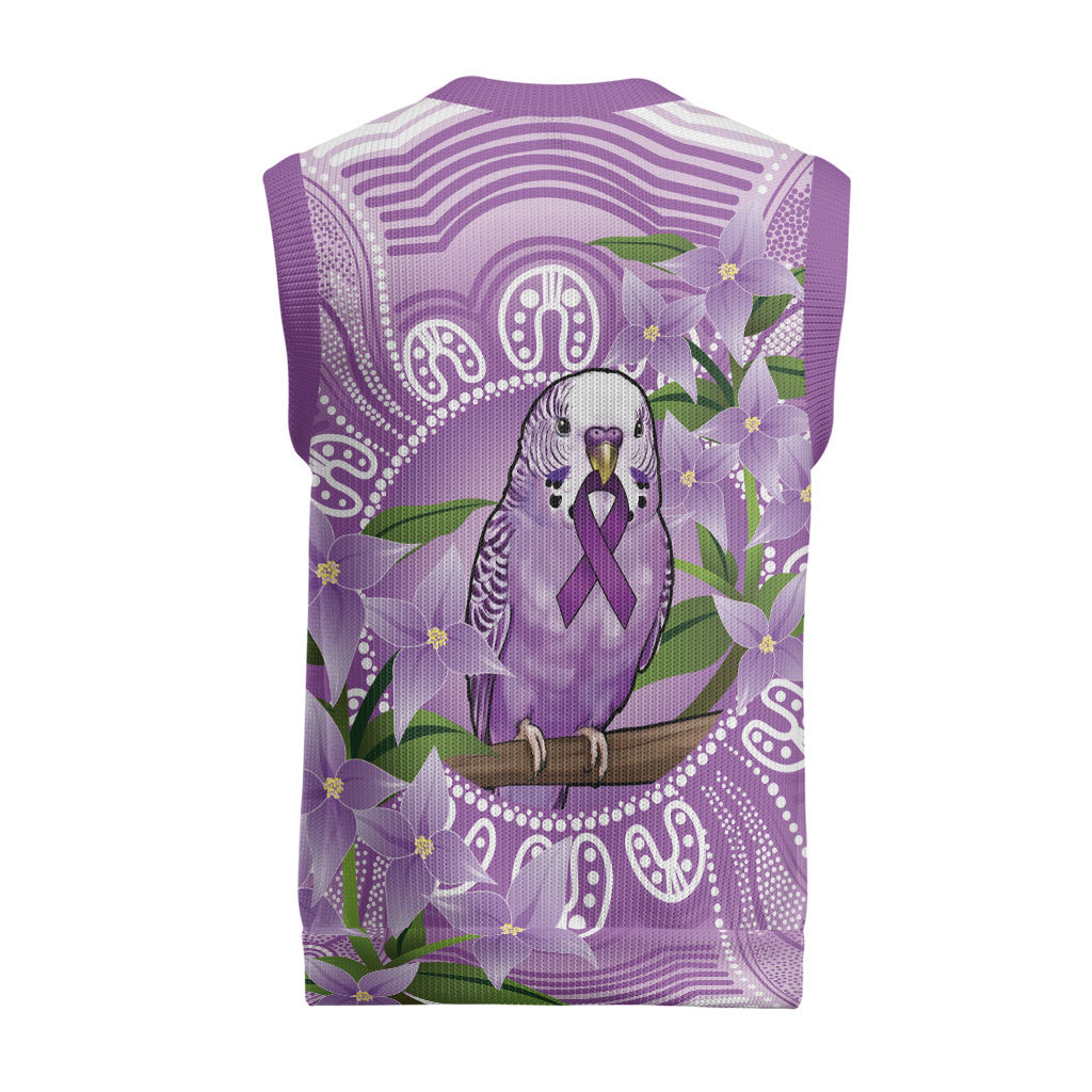 Epilepsy Support Budgerigar Australia Christmas Knitted V-Neck Vest Budgie Purple Ribbon Boronia Aboriginal