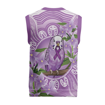 Epilepsy Support Budgerigar Australia Christmas Knitted V-Neck Vest Budgie Purple Ribbon Boronia Aboriginal