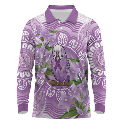 Epilepsy Support Budgerigar Australia Long Sleeve Polo Shirt Budgie Purple Ribbon Boronia Aboriginal