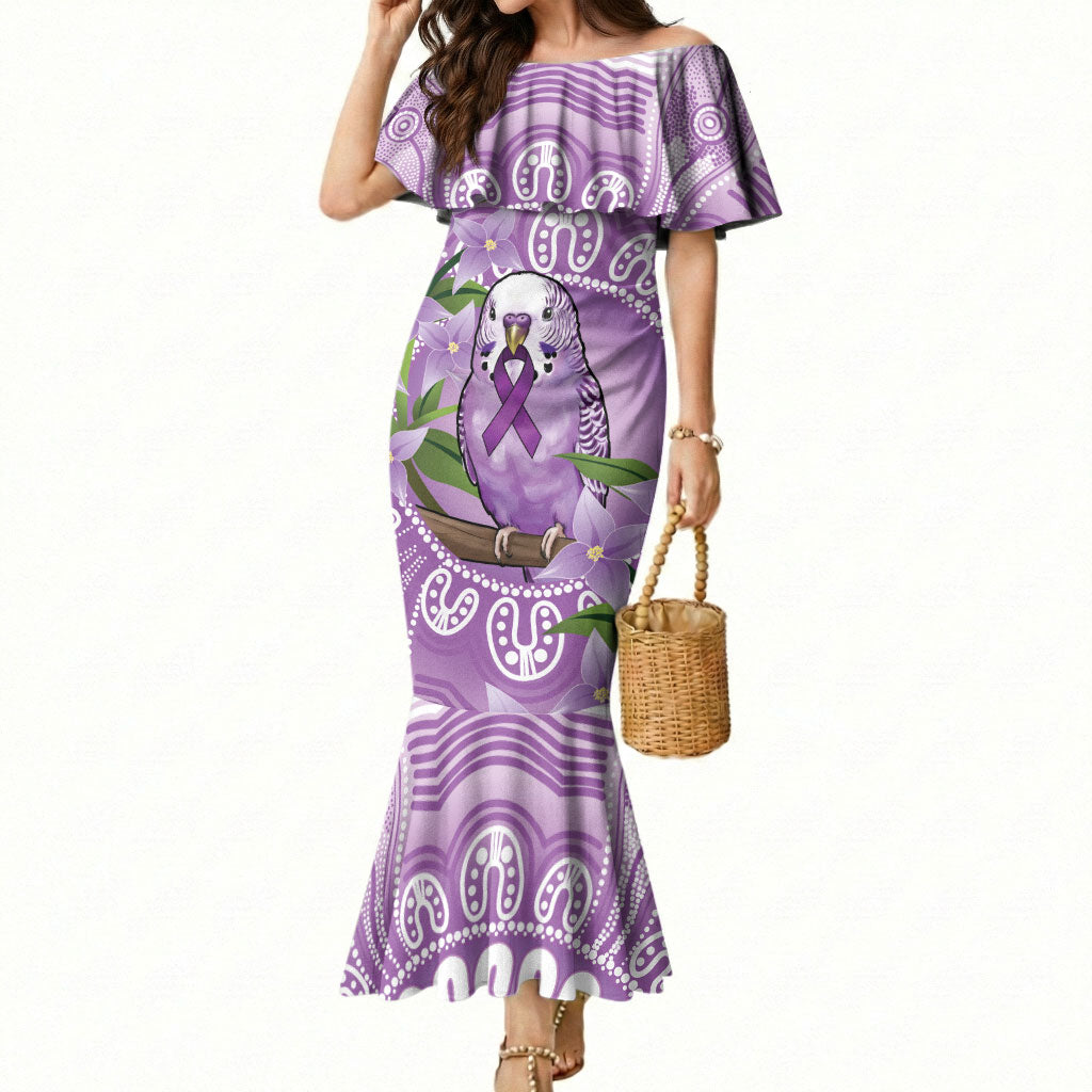 Epilepsy Support Budgerigar Australia Mermaid Dress Budgie Purple Ribbon Boronia Aboriginal