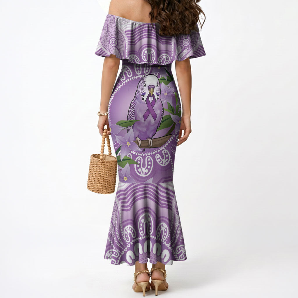 Epilepsy Support Budgerigar Australia Mermaid Dress Budgie Purple Ribbon Boronia Aboriginal
