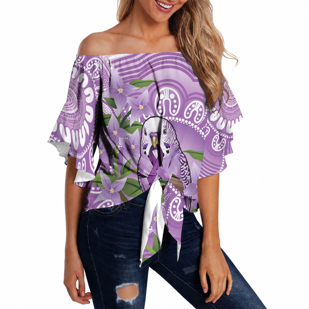 Epilepsy Support Budgerigar Australia Off Shoulder Wrap Waist Top Budgie Purple Ribbon Boronia Aboriginal