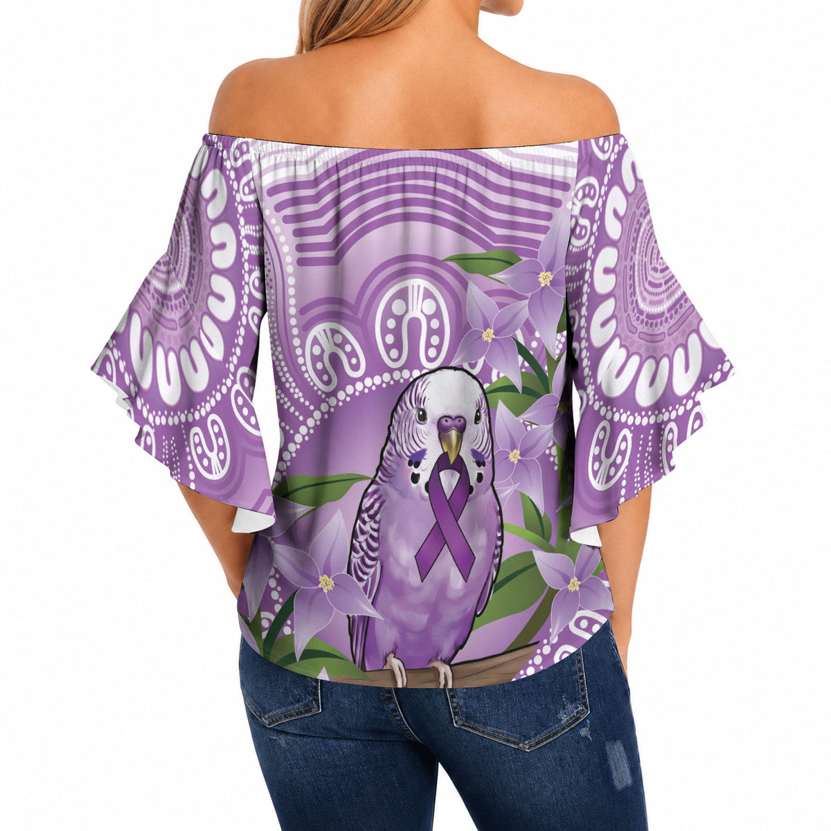 Epilepsy Support Budgerigar Australia Off Shoulder Wrap Waist Top Budgie Purple Ribbon Boronia Aboriginal