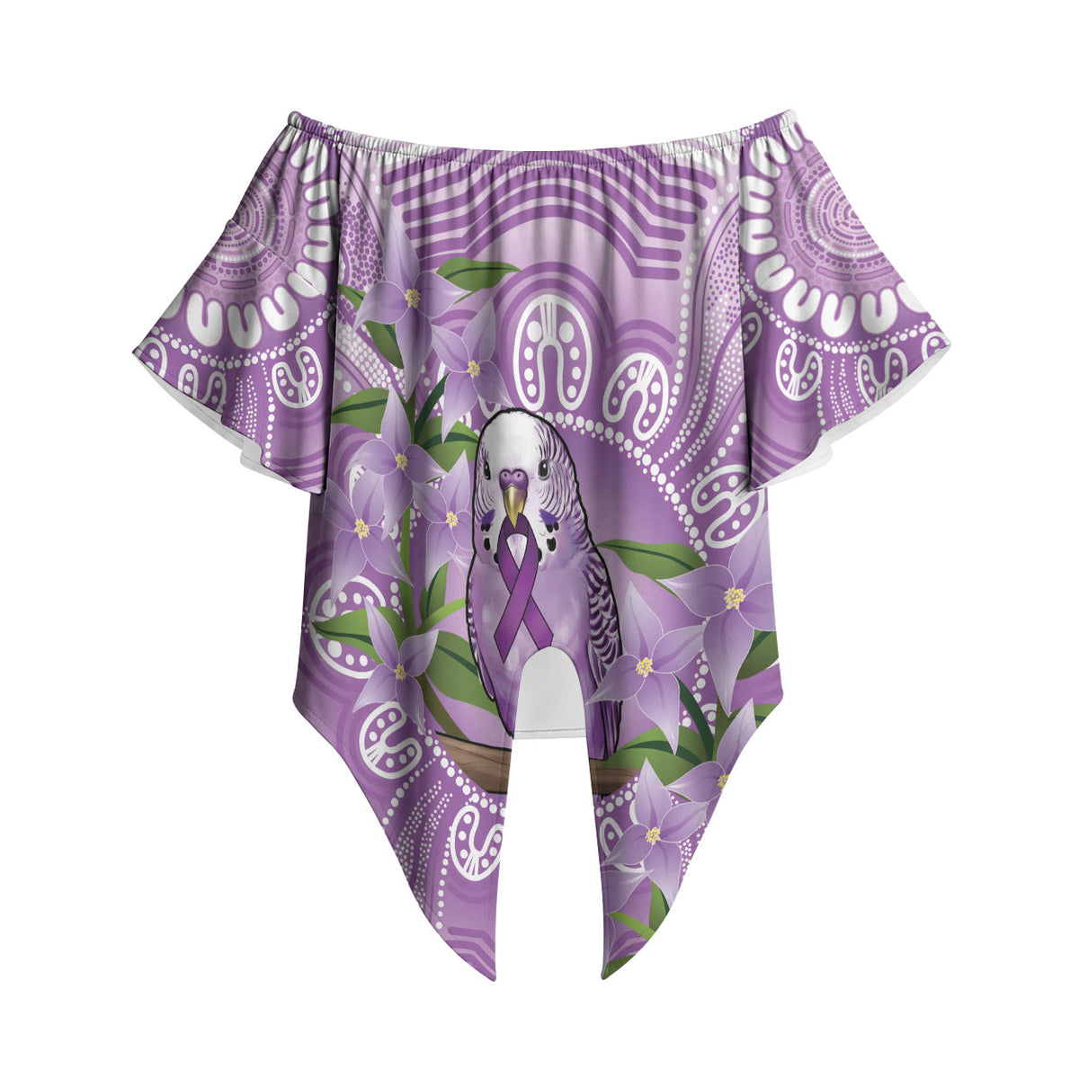 Epilepsy Support Budgerigar Australia Off Shoulder Wrap Waist Top Budgie Purple Ribbon Boronia Aboriginal