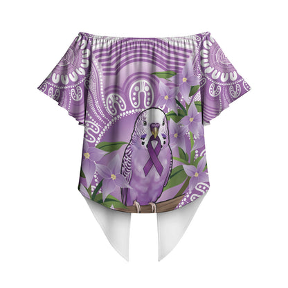 Epilepsy Support Budgerigar Australia Off Shoulder Wrap Waist Top Budgie Purple Ribbon Boronia Aboriginal