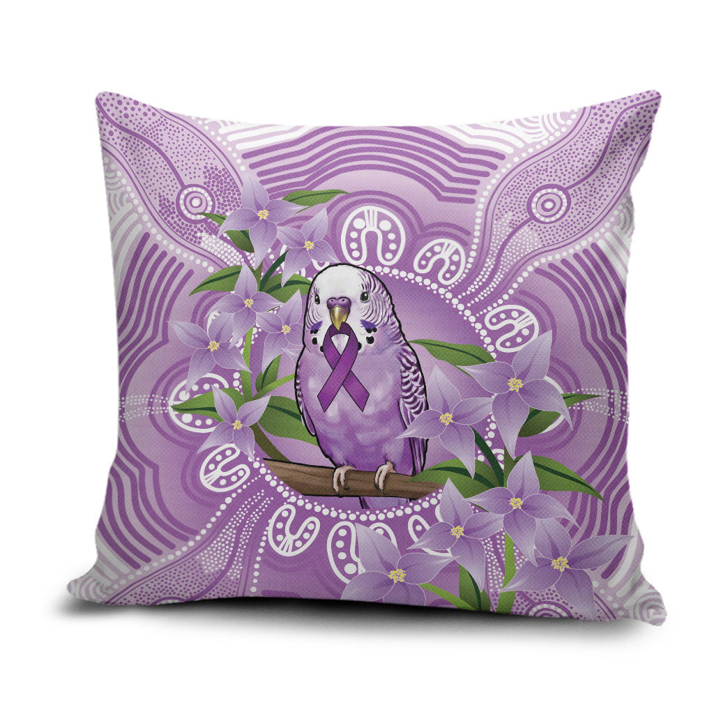 Epilepsy Support Budgerigar Australia Pillow Cover Budgie Purple Ribbon Boronia Aboriginal