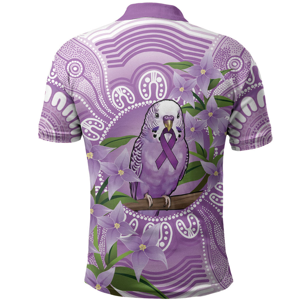 Epilepsy Support Budgerigar Australia Polo Shirt Budgie Purple Ribbon Boronia Aboriginal