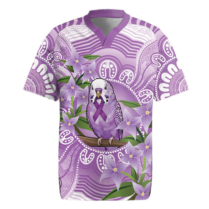 Epilepsy Support Budgerigar Australia Rugby Jersey Budgie Purple Ribbon Boronia Aboriginal