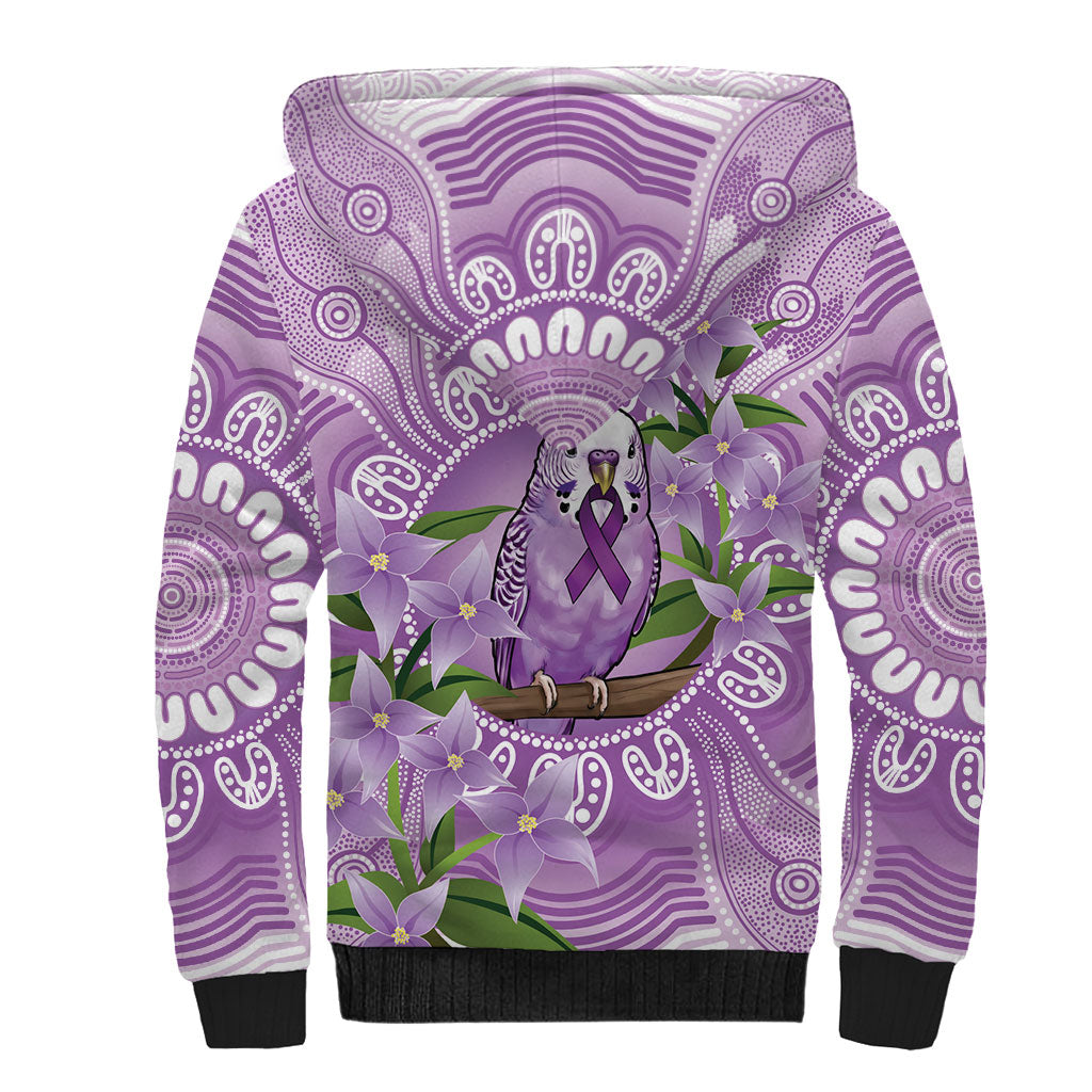 Epilepsy Support Budgerigar Australia Sherpa Hoodie Budgie Purple Ribbon Boronia Aboriginal