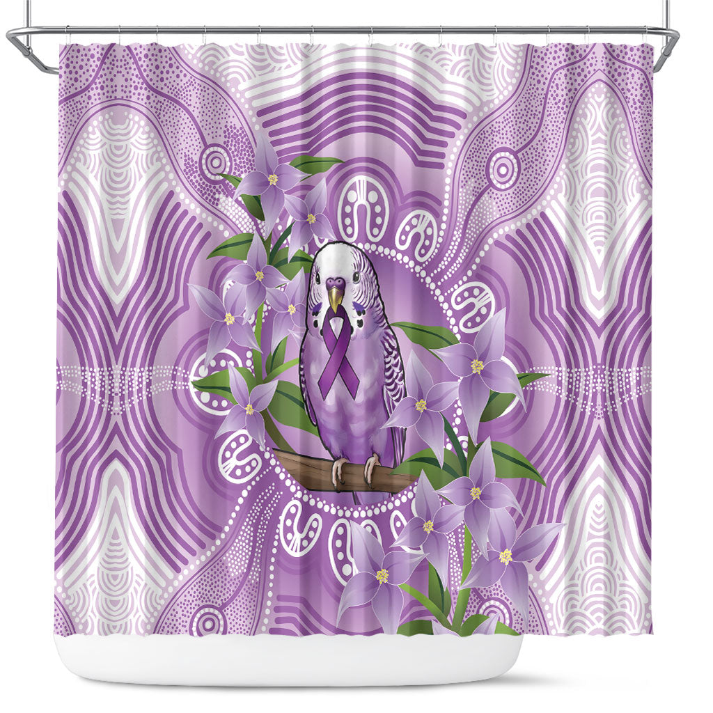 Epilepsy Support Budgerigar Australia Shower Curtain Budgie Purple Ribbon Boronia Aboriginal
