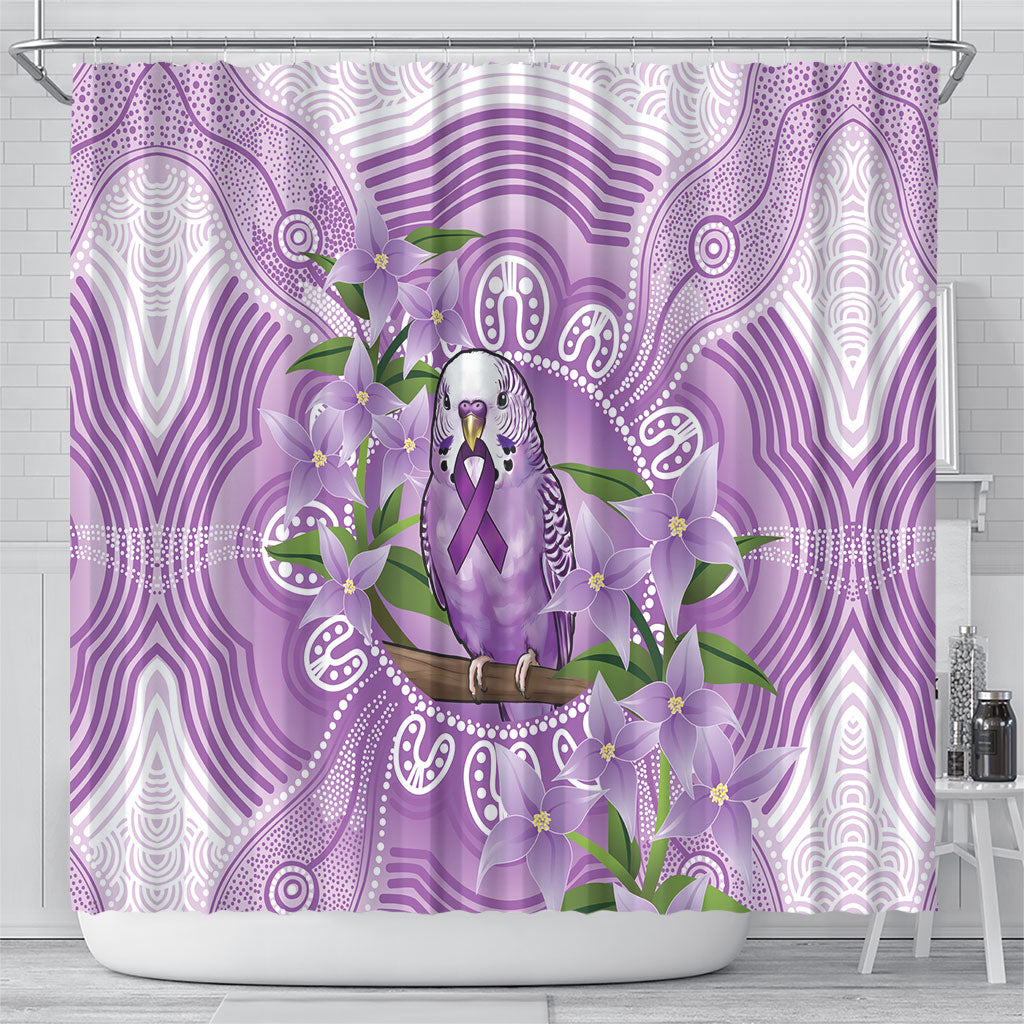 Epilepsy Support Budgerigar Australia Shower Curtain Budgie Purple Ribbon Boronia Aboriginal