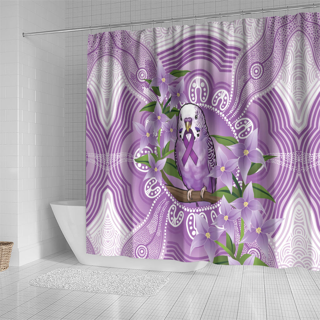 Epilepsy Support Budgerigar Australia Shower Curtain Budgie Purple Ribbon Boronia Aboriginal
