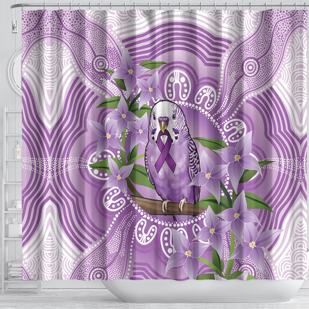 Epilepsy Support Budgerigar Australia Shower Curtain Budgie Purple Ribbon Boronia Aboriginal