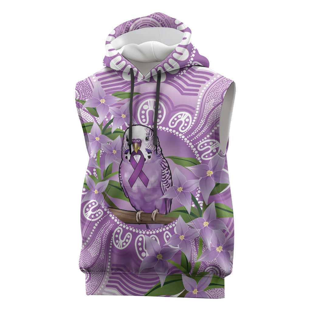 Epilepsy Support Budgerigar Australia Sleeveless Hoodie Budgie Purple Ribbon Boronia Aboriginal