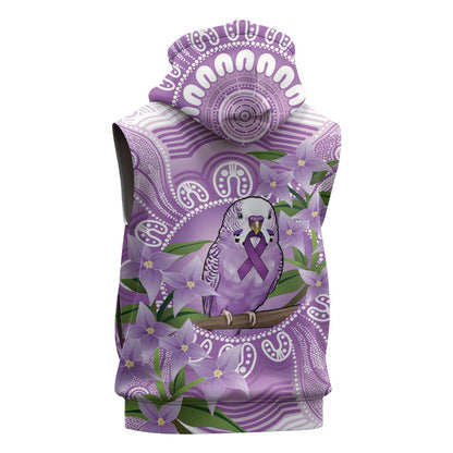 Epilepsy Support Budgerigar Australia Sleeveless Hoodie Budgie Purple Ribbon Boronia Aboriginal
