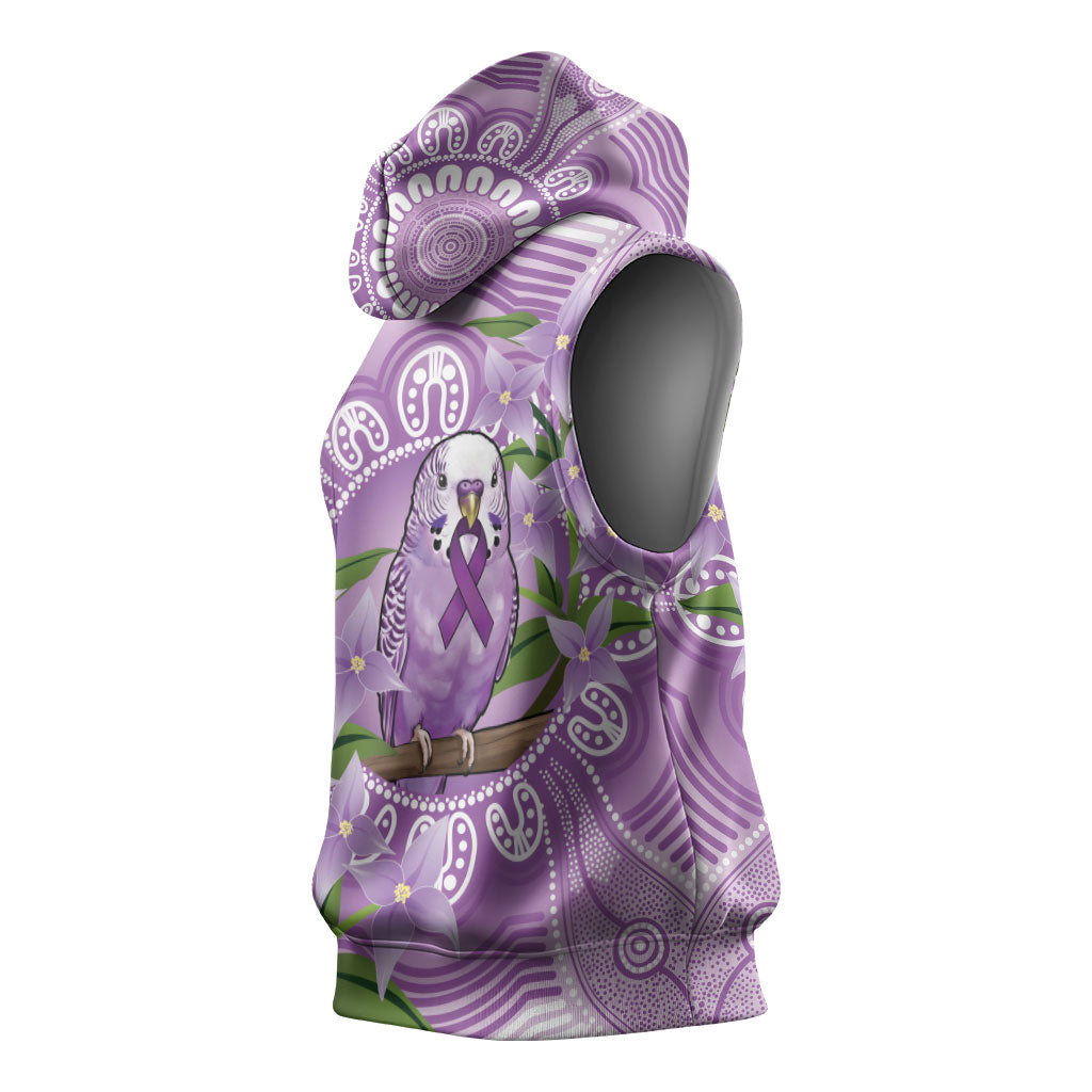 Epilepsy Support Budgerigar Australia Sleeveless Hoodie Budgie Purple Ribbon Boronia Aboriginal