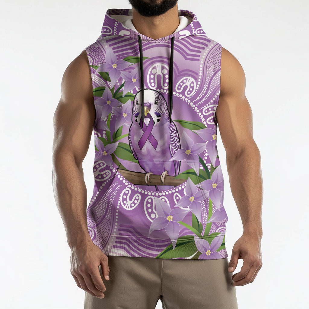 Epilepsy Support Budgerigar Australia Sleeveless Hoodie Budgie Purple Ribbon Boronia Aboriginal