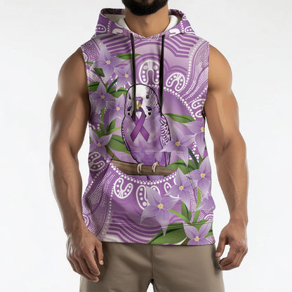 Epilepsy Support Budgerigar Australia Sleeveless Hoodie Budgie Purple Ribbon Boronia Aboriginal
