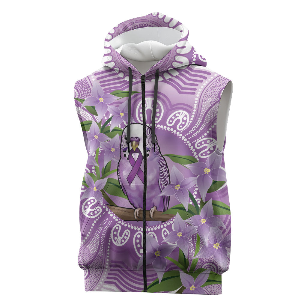 Epilepsy Support Budgerigar Australia Sleeveless Zip Hoodie Budgie Purple Ribbon Boronia Aboriginal