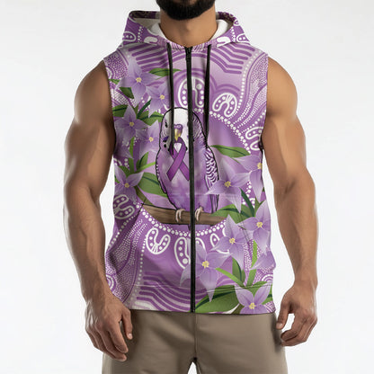Epilepsy Support Budgerigar Australia Sleeveless Zip Hoodie Budgie Purple Ribbon Boronia Aboriginal