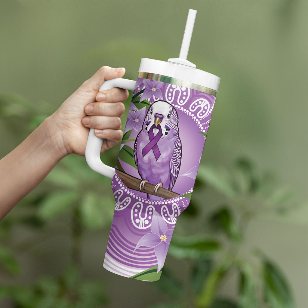 Epilepsy Support Budgerigar Australia Tumbler With Handle Budgie Purple Ribbon Boronia Aboriginal