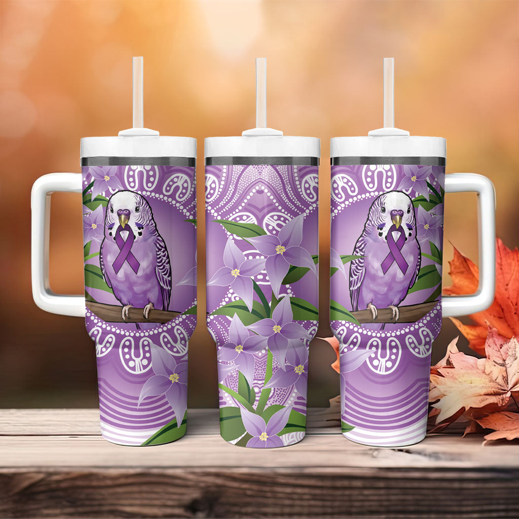 Epilepsy Support Budgerigar Australia Tumbler With Handle Budgie Purple Ribbon Boronia Aboriginal
