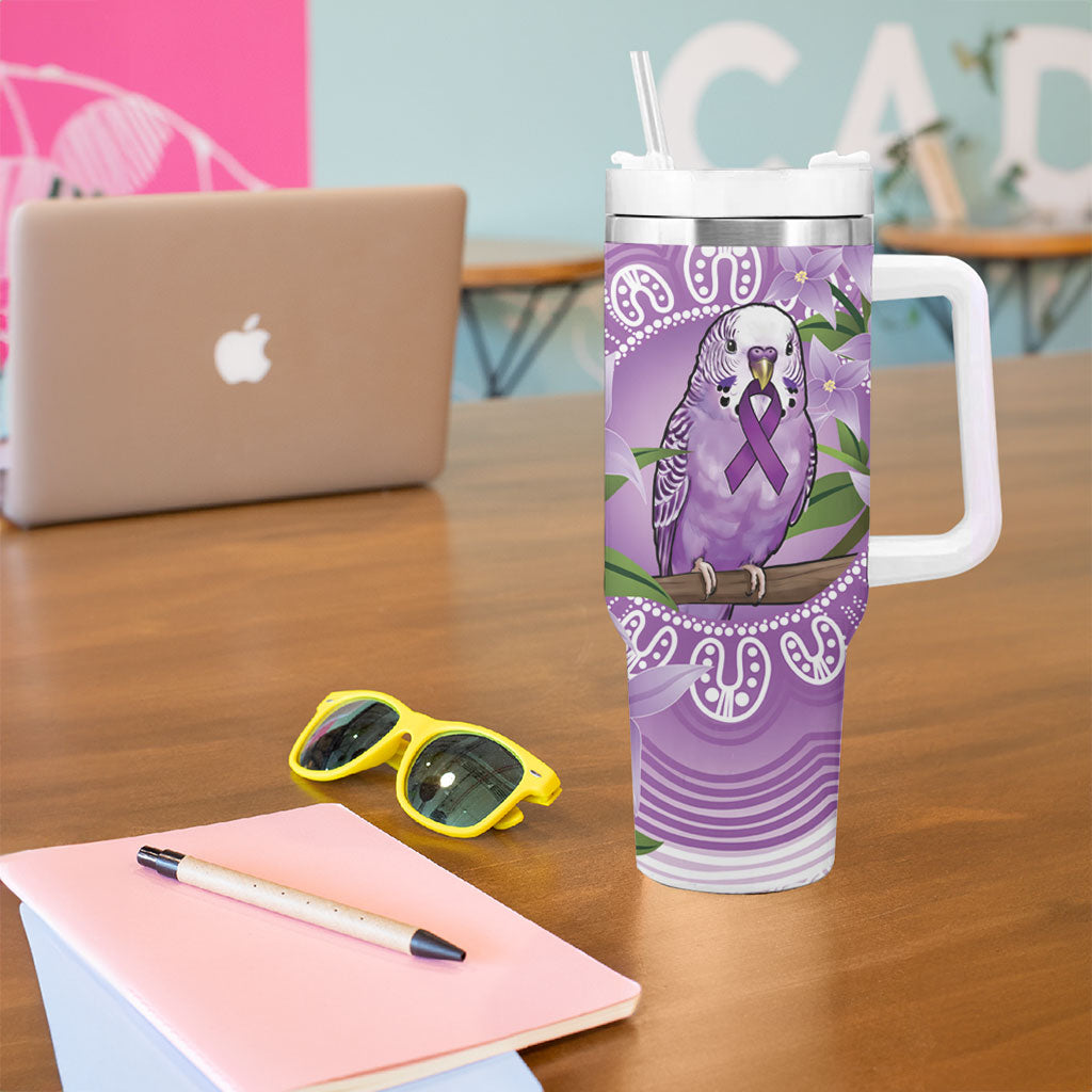 Epilepsy Support Budgerigar Australia Tumbler With Handle Budgie Purple Ribbon Boronia Aboriginal