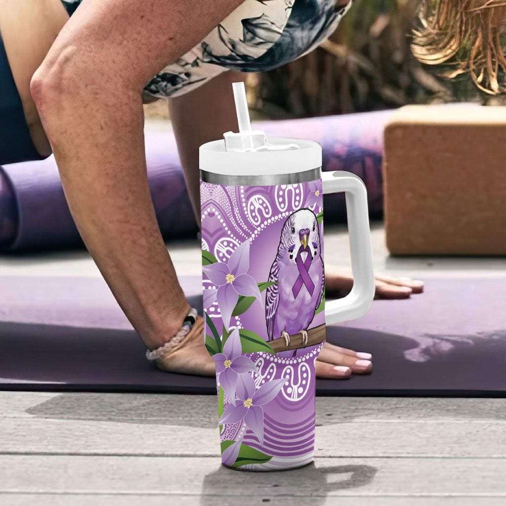 Epilepsy Support Budgerigar Australia Tumbler With Handle Budgie Purple Ribbon Boronia Aboriginal
