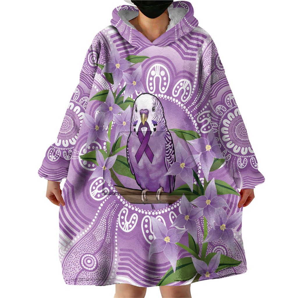Epilepsy Support Budgerigar Australia Wearable Blanket Hoodie Budgie Purple Ribbon Boronia Aboriginal