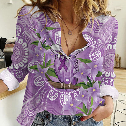 Epilepsy Support Budgerigar Australia Women Casual Shirt Budgie Purple Ribbon Boronia Aboriginal