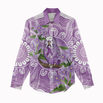 Epilepsy Support Budgerigar Australia Women Casual Shirt Budgie Purple Ribbon Boronia Aboriginal