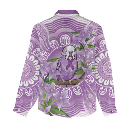 Epilepsy Support Budgerigar Australia Women Casual Shirt Budgie Purple Ribbon Boronia Aboriginal