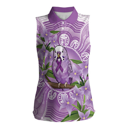 Epilepsy Support Budgerigar Australia Women Sleeveless Polo Shirt Budgie Purple Ribbon Boronia Aboriginal