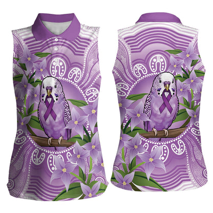 Epilepsy Support Budgerigar Australia Women Sleeveless Polo Shirt Budgie Purple Ribbon Boronia Aboriginal