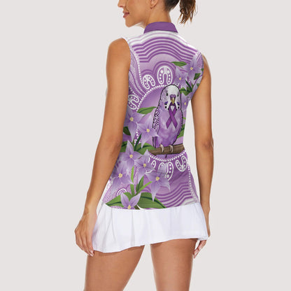 Epilepsy Support Budgerigar Australia Women Sleeveless Polo Shirt Budgie Purple Ribbon Boronia Aboriginal