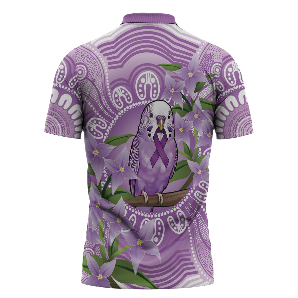 Epilepsy Support Budgerigar Australia Zipper Polo Shirt Budgie Purple Ribbon Boronia Aboriginal