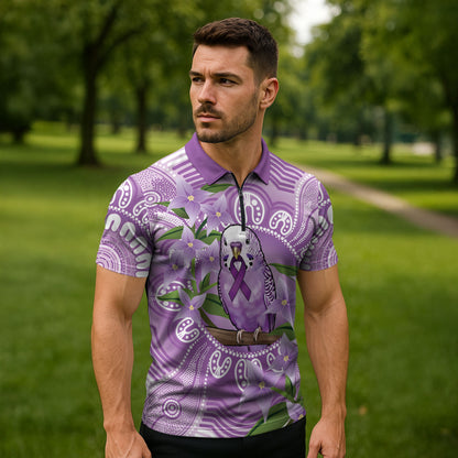 Epilepsy Support Budgerigar Australia Zipper Polo Shirt Budgie Purple Ribbon Boronia Aboriginal