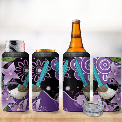 Australia Epilepsy Support 4 in 1 Can Cooler Tumbler Purple-crowned Fairywren Boronia Aboriginal