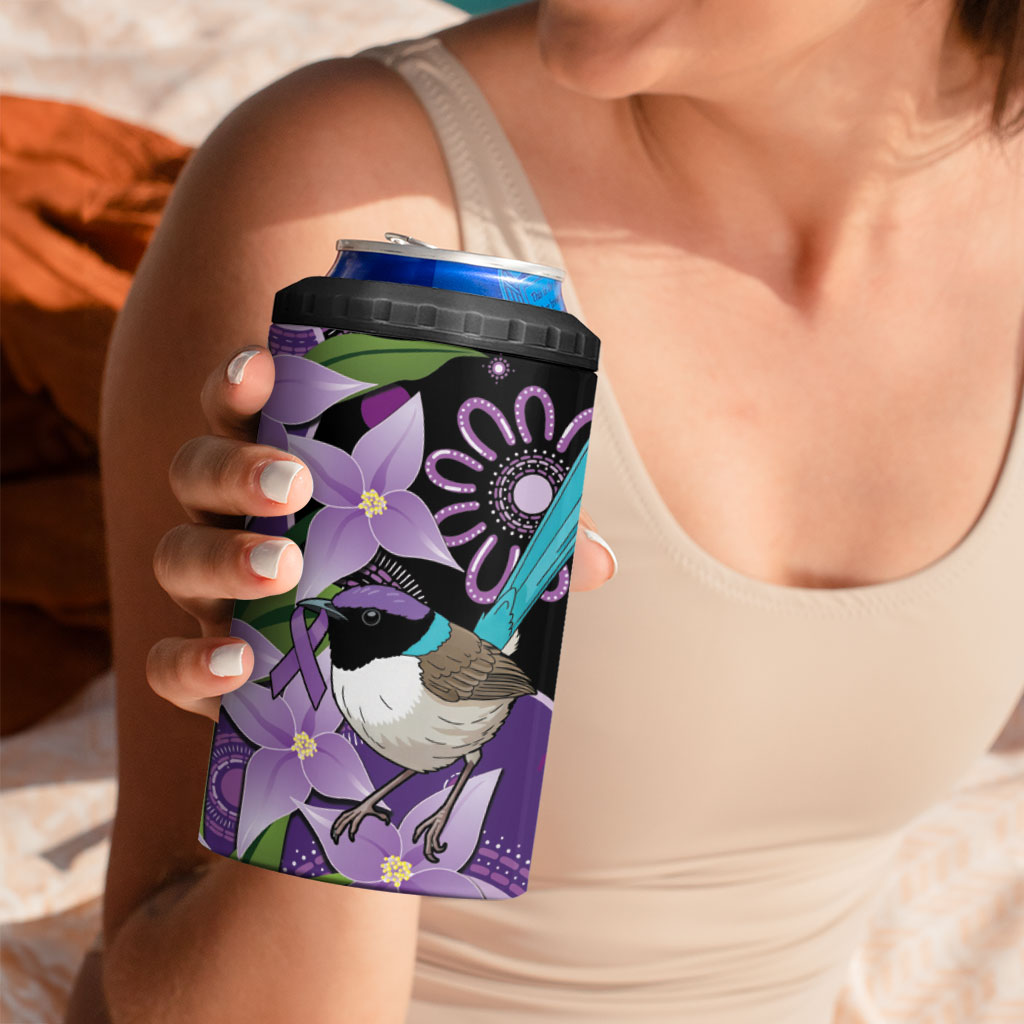 Australia Epilepsy Support 4 in 1 Can Cooler Tumbler Purple-crowned Fairywren Boronia Aboriginal