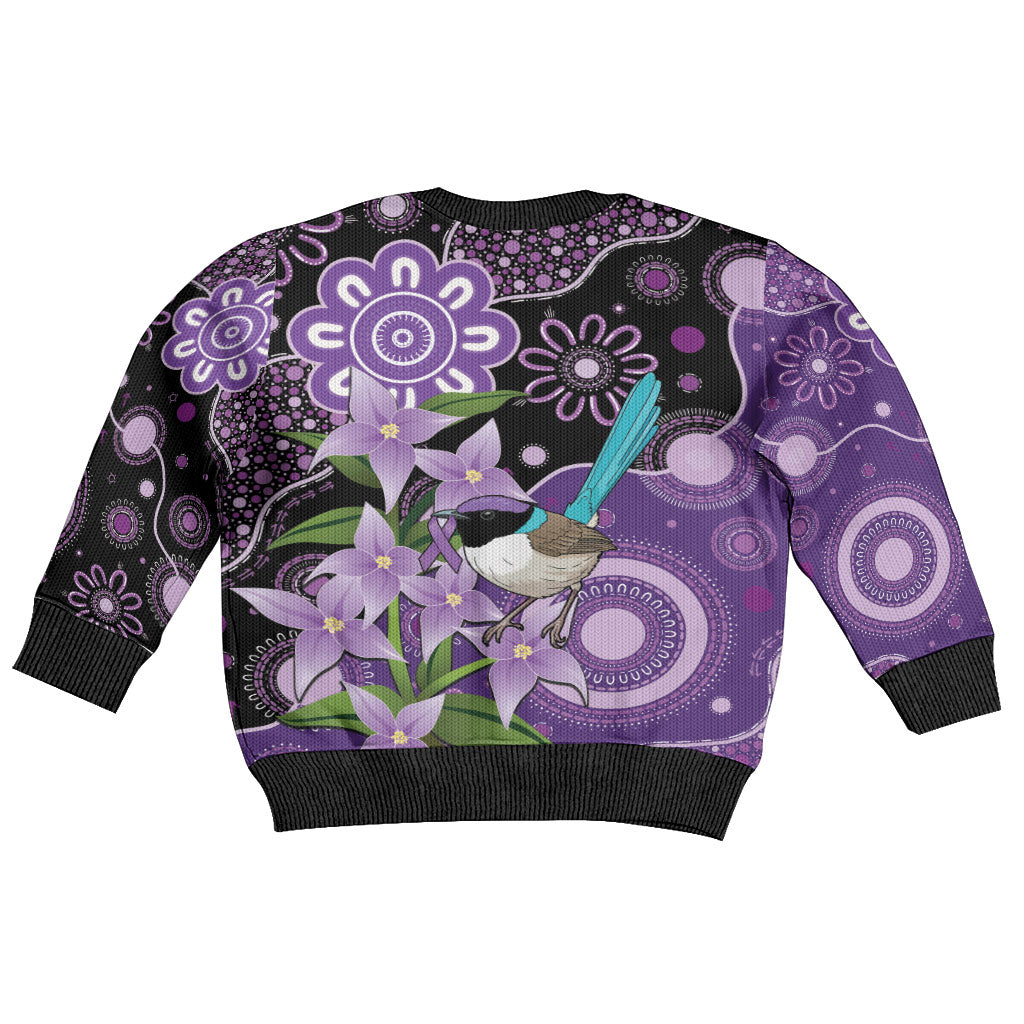 Australia Epilepsy Support Kid Ugly Christmas Sweater Purple-crowned Fairywren Boronia Aboriginal
