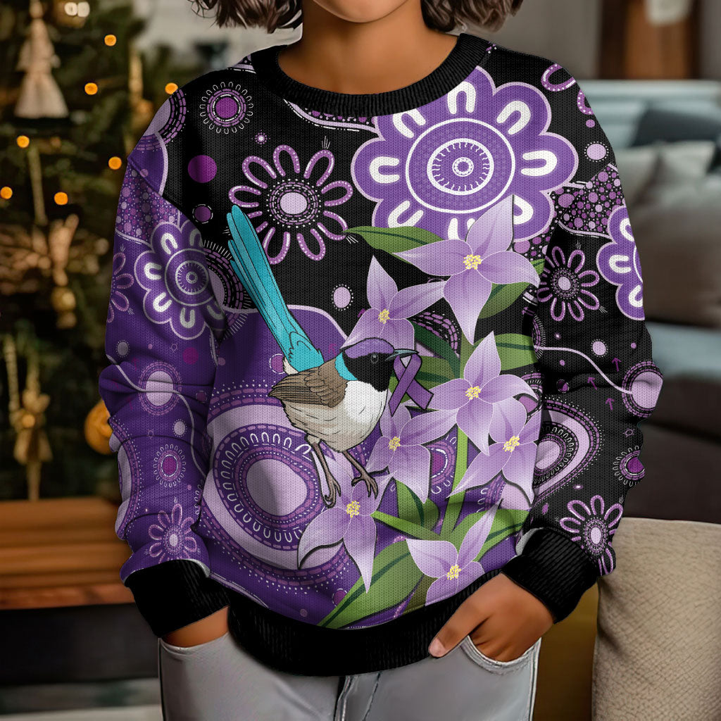 Australia Epilepsy Support Kid Ugly Christmas Sweater Purple-crowned Fairywren Boronia Aboriginal