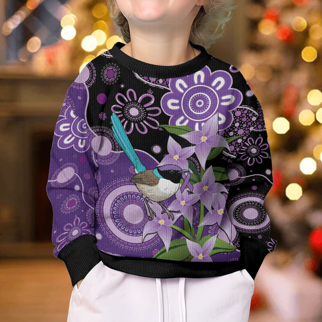 Australia Epilepsy Support Kid Ugly Christmas Sweater Purple-crowned Fairywren Boronia Aboriginal