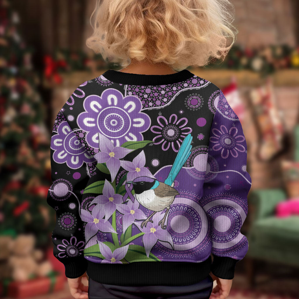 Australia Epilepsy Support Kid Ugly Christmas Sweater Purple-crowned Fairywren Boronia Aboriginal