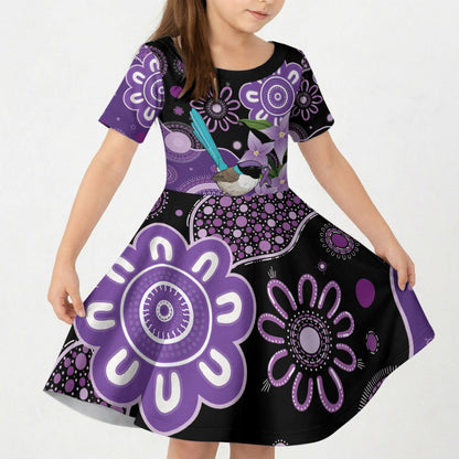 Australia Epilepsy Support Kid Short Sleeve Dress Purple-crowned Fairywren Boronia Aboriginal